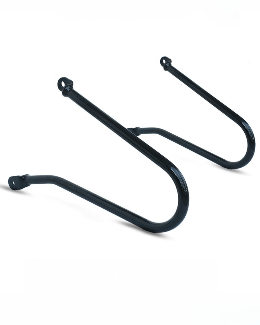 Black metal U-shaped bracket on a white background