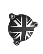 Black and silver mechanical cover with Union Jack design on a white background