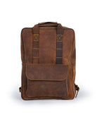 Front view of handmade genuine leather brown color eastwood backpack  with white background