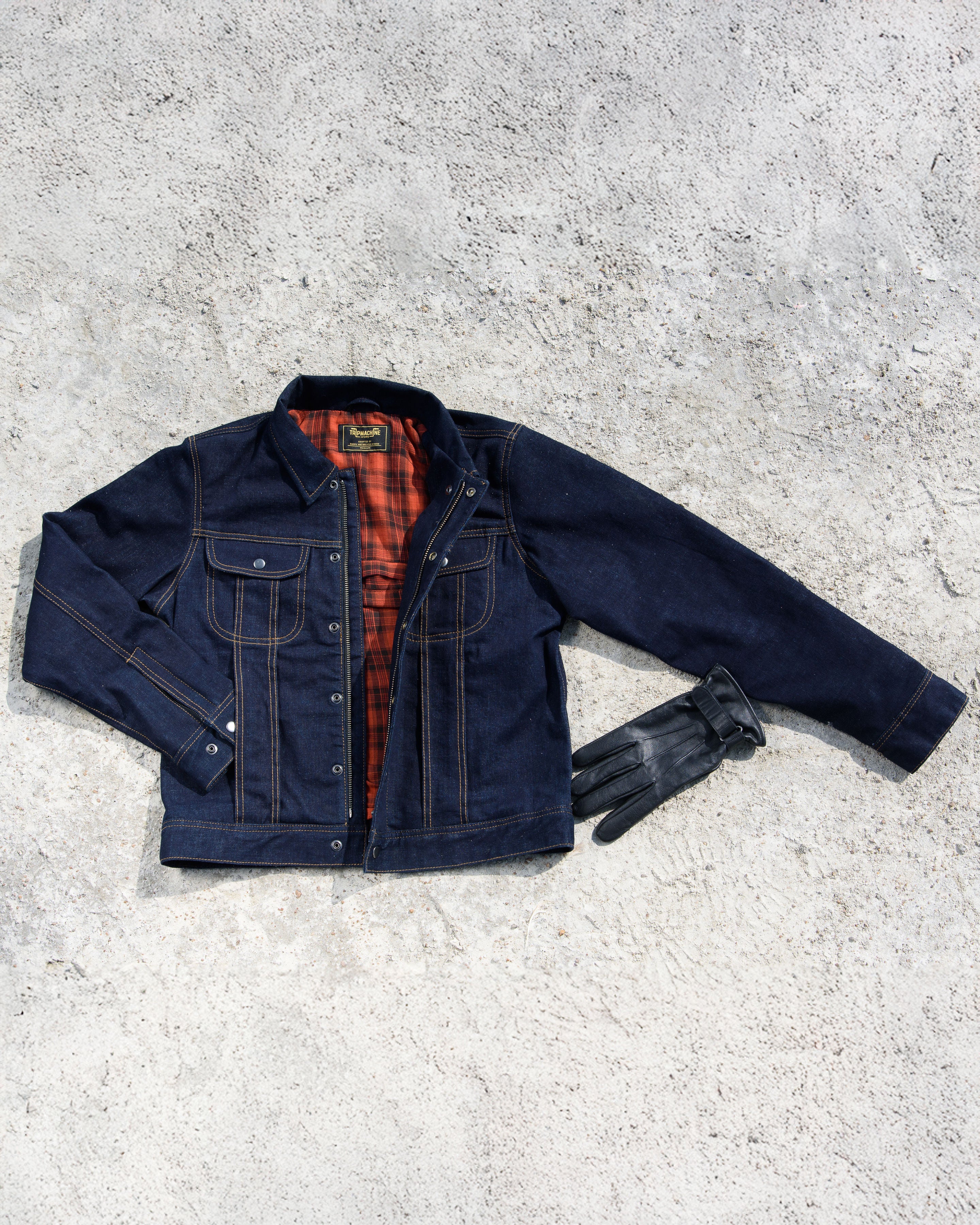 zero: denim riding jacket – trip machine company
