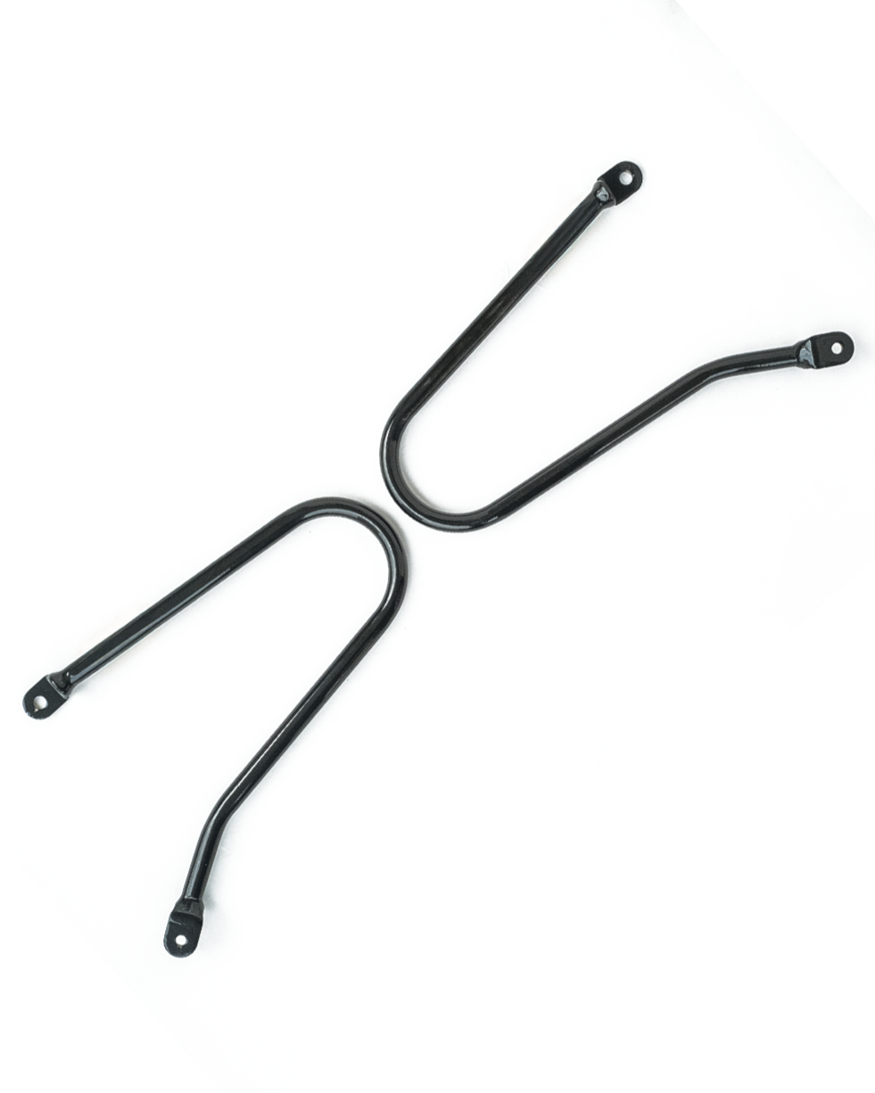 Two black metal straps on a white background