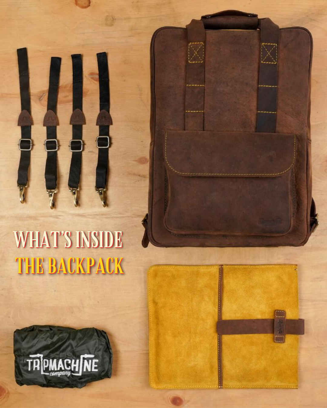 Handmade genuine leather brown color eastwood backpack inculded accessories mounting straps, laptop sleeve and a rain cover comes with the bag